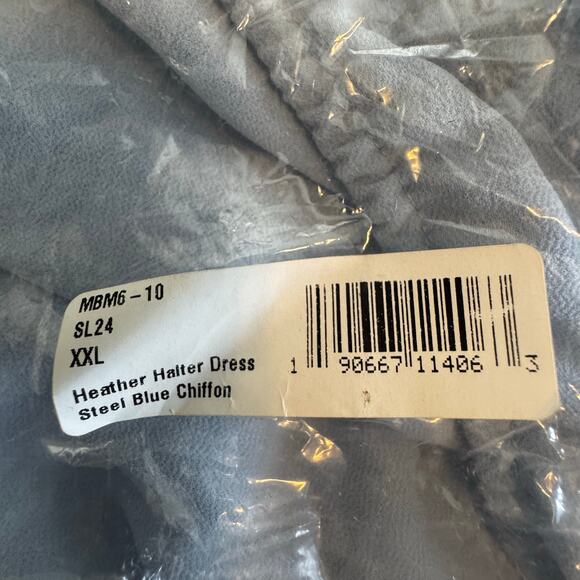 Show Me Your Mumu Heather Halter Dress Steel Blue NWT 2XL Chiffon Slit - Picture 7 of 9